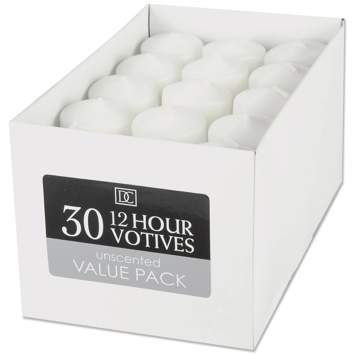 Unscented 12 Hour Votive Candles, 30 Pack, White U661