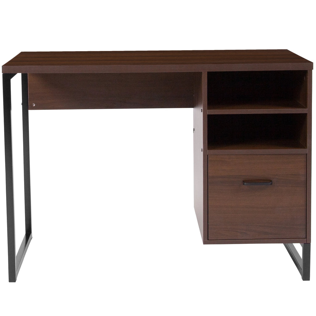 Rustic Coffee Wood Grain Computer Desk with Metal Frame R8415