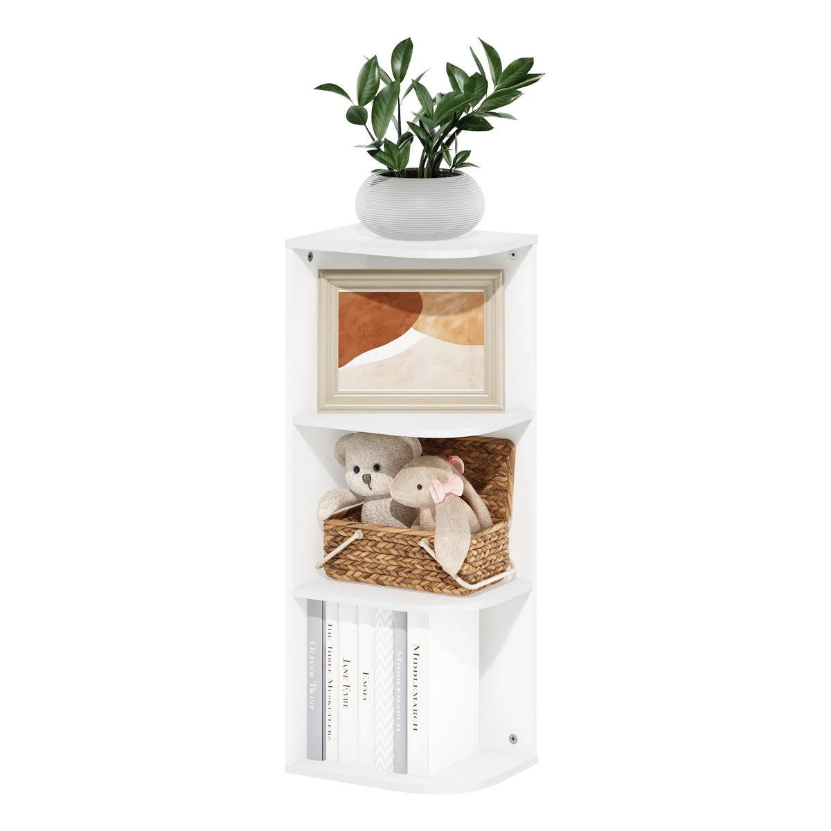 White 3-Tier Corner Open Shelf Bookcase B6407