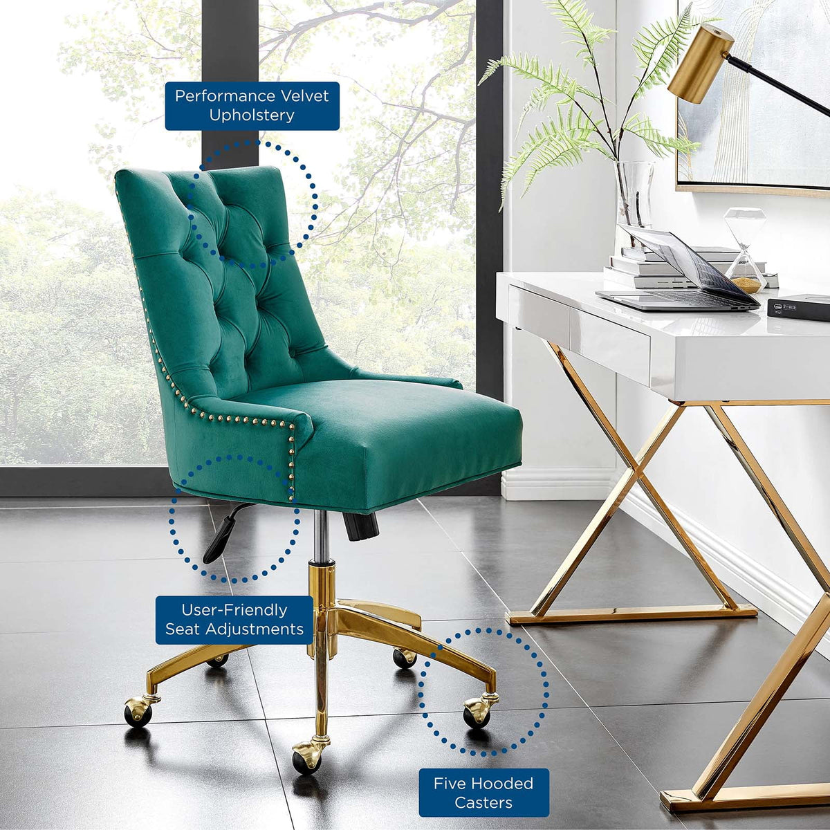 Velvet Gold Teal Blue Tufted Chair B68306