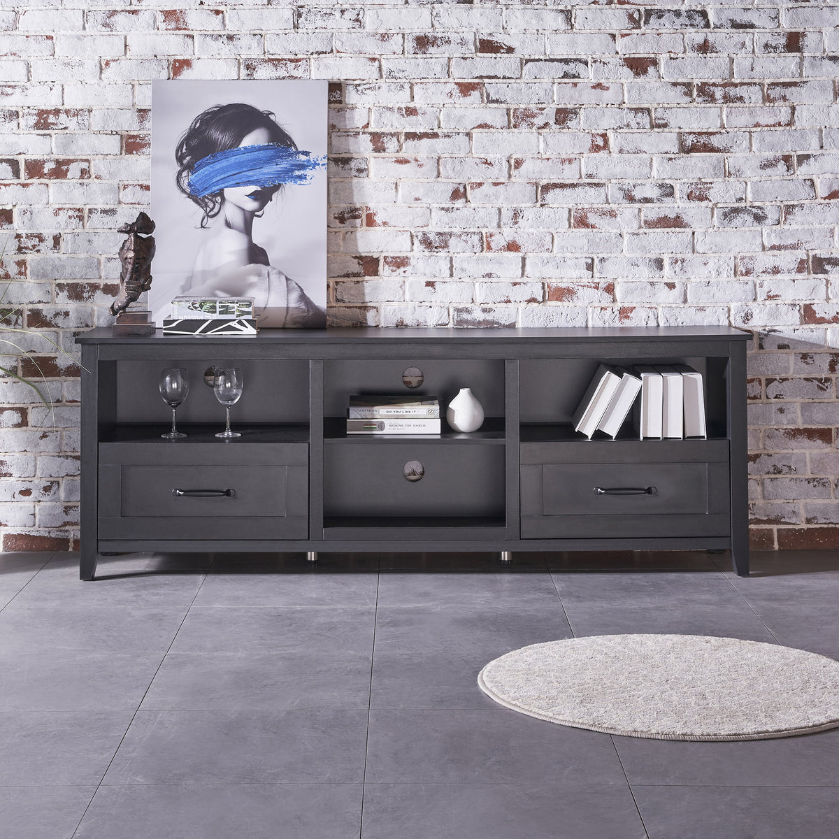 Black Wood TV Stand with 2 Drawers X84766
