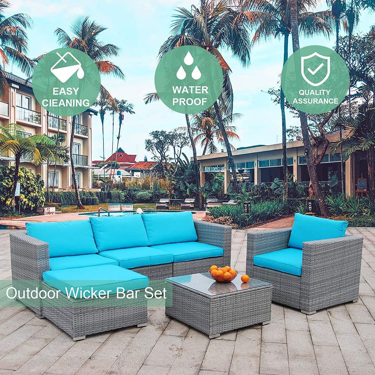 6 Pieces PE Rattan Wicker Outdoor Sofa Conversation Set with Cushions S1122