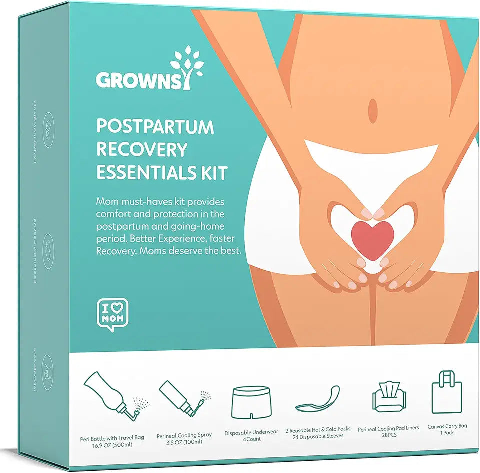 Postpartum Recovery Kit with Peri Bottle, Perineal Spray, Cooling Pad Liners, Ice Packs & Disposable Underwear Y994574