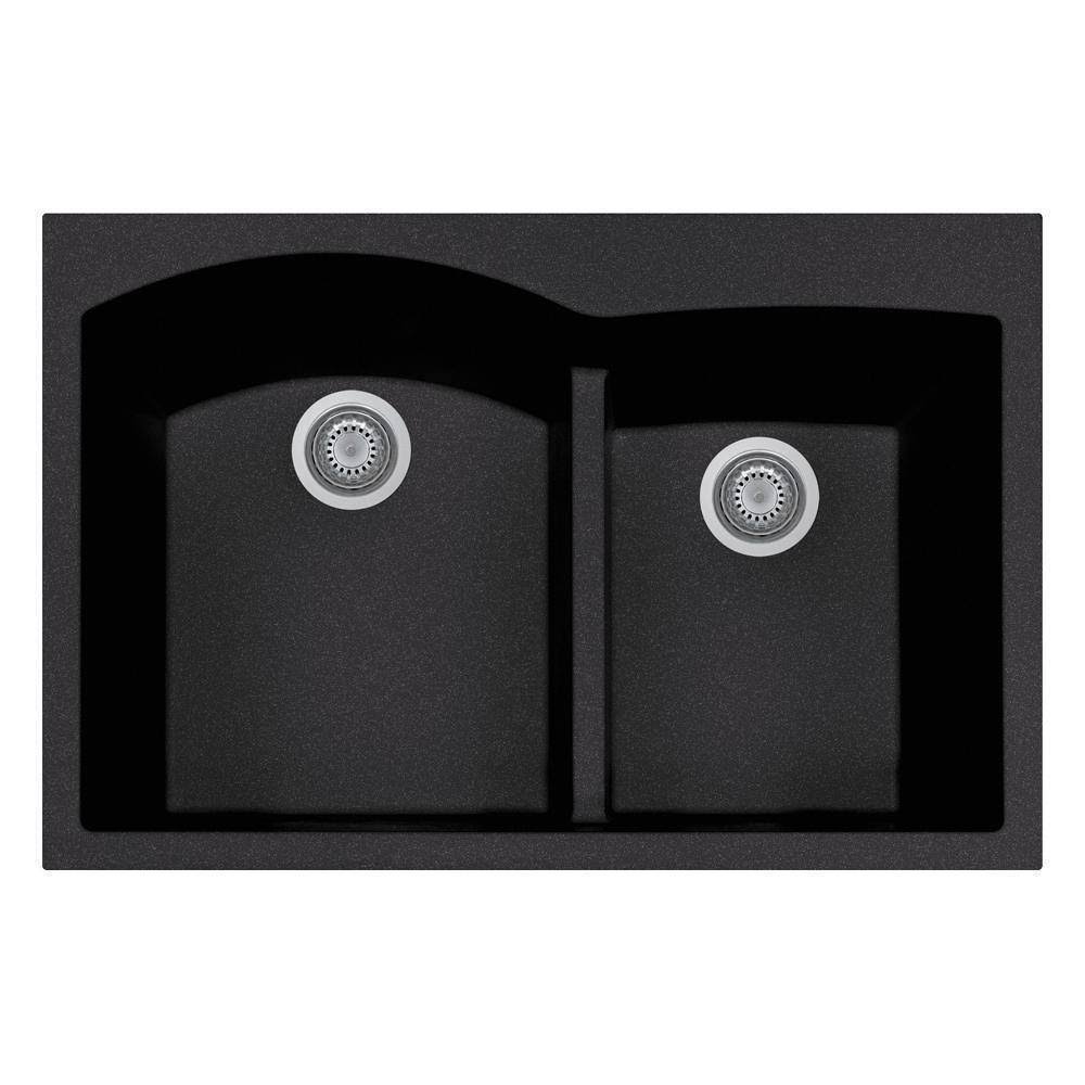 33x22 Double Basin Granite Drop-in Sink Black P34910