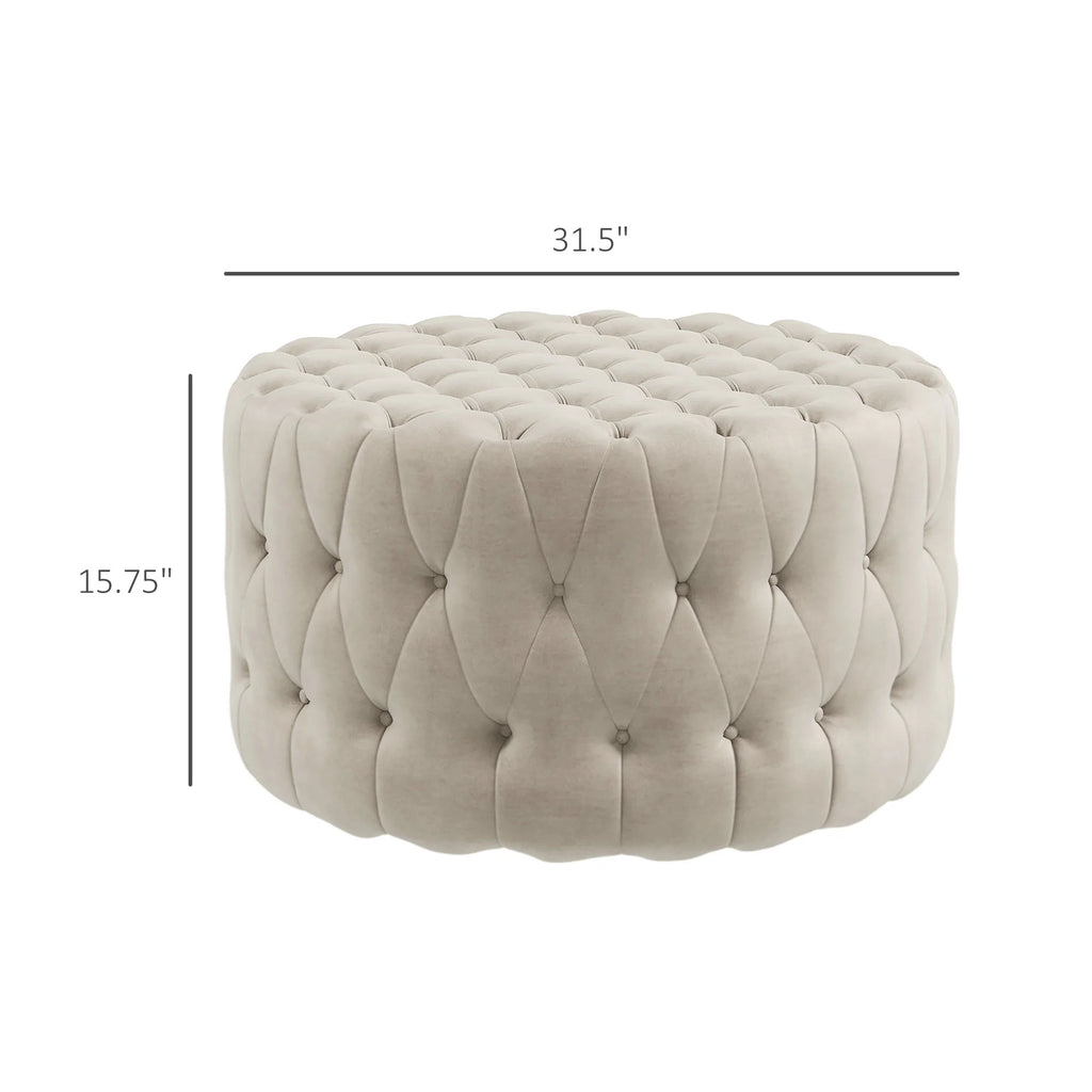 Beige Velvet-Feel Tufted Ottoman N171726