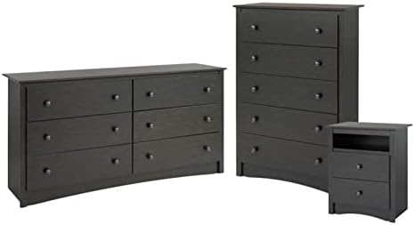 3 Piece Wooden Nightstand Dresser and Chest in Black P1110