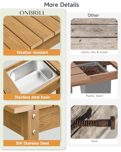Outdoor Potting Bench with Sliding Tabletop, 4 Wheels, Removable Sink Q3013