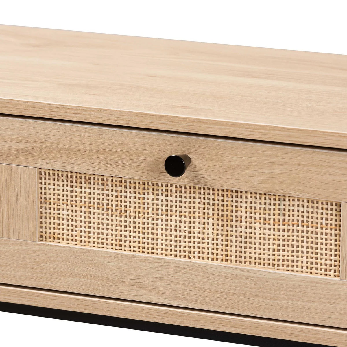 Brown and Black 2-Drawer Console Table with Rattan Accent G7314