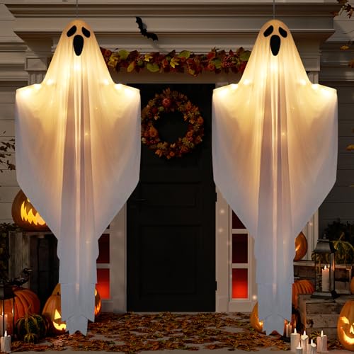 2 Pack 55" Light up Hanging Ghosts Decorations with LED Lights G8630