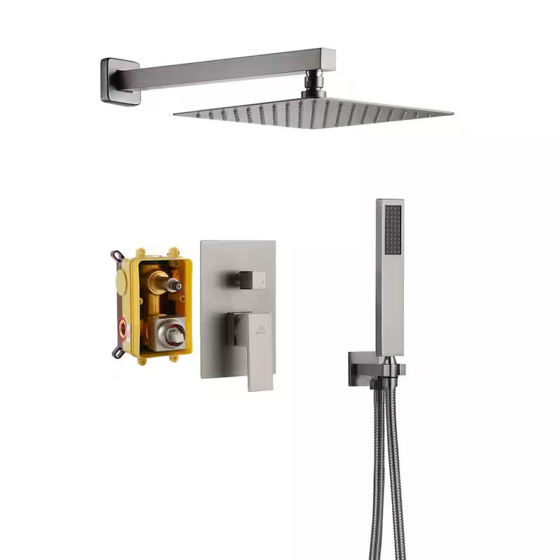 10 in. Wall Mount Dual Shower Heads with Hand Shower Faucet, Brushed Nickel W34449