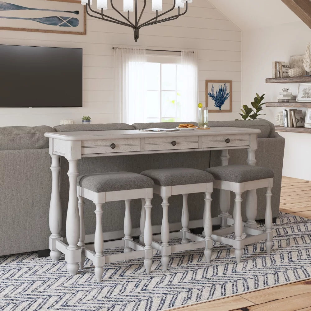 Gray Wood Sofa Table with Three Nestable Stools X227