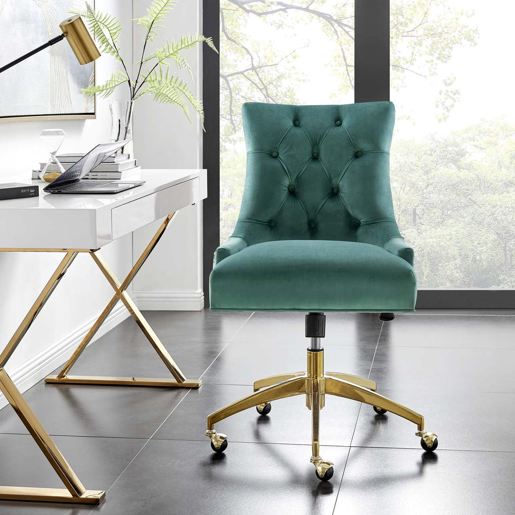Velvet Gold Teal Blue Tufted Chair B68306