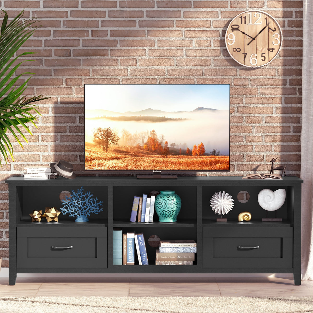 Black Wood TV Stand with 2 Drawers X84766