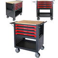 4-Tier Rolling Tool Cart with Cabinet and Wooden Top T3880