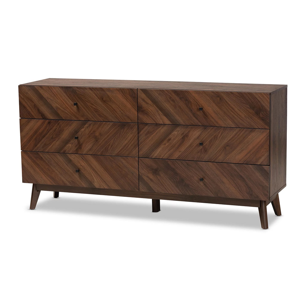 Walnut Brown Wood 6-Drawer Dresser F42111