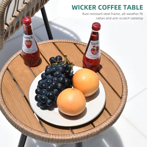 3-Piece Outdoor Wicker Patio Conversation Bistro Set with Table & Cushions B221567