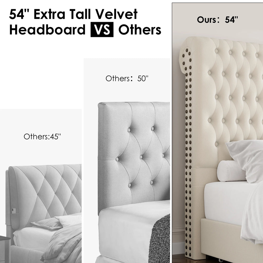 Queen Size Storage Bed with Tall Headboard and Drawers R838