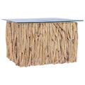 Coffee Table Glass Tabletop with Teak Wood Base C812348