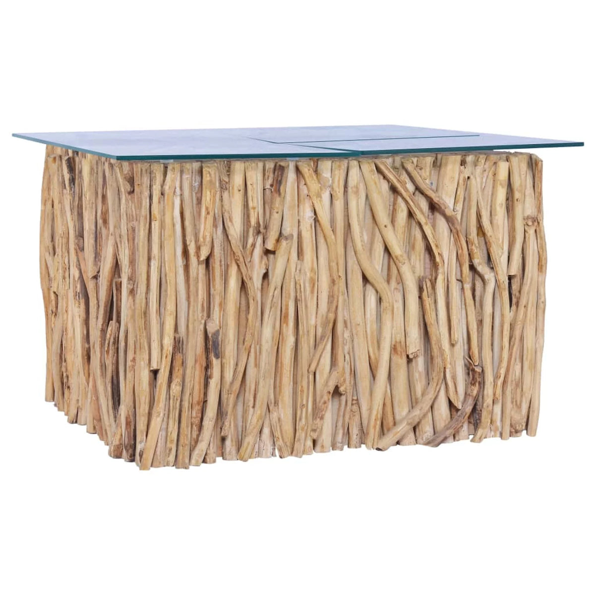 Coffee Table Glass Tabletop with Teak Wood Base C812348