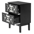 Black Modern Bedside Table with Storage Drawers and Smoked Mirror R690