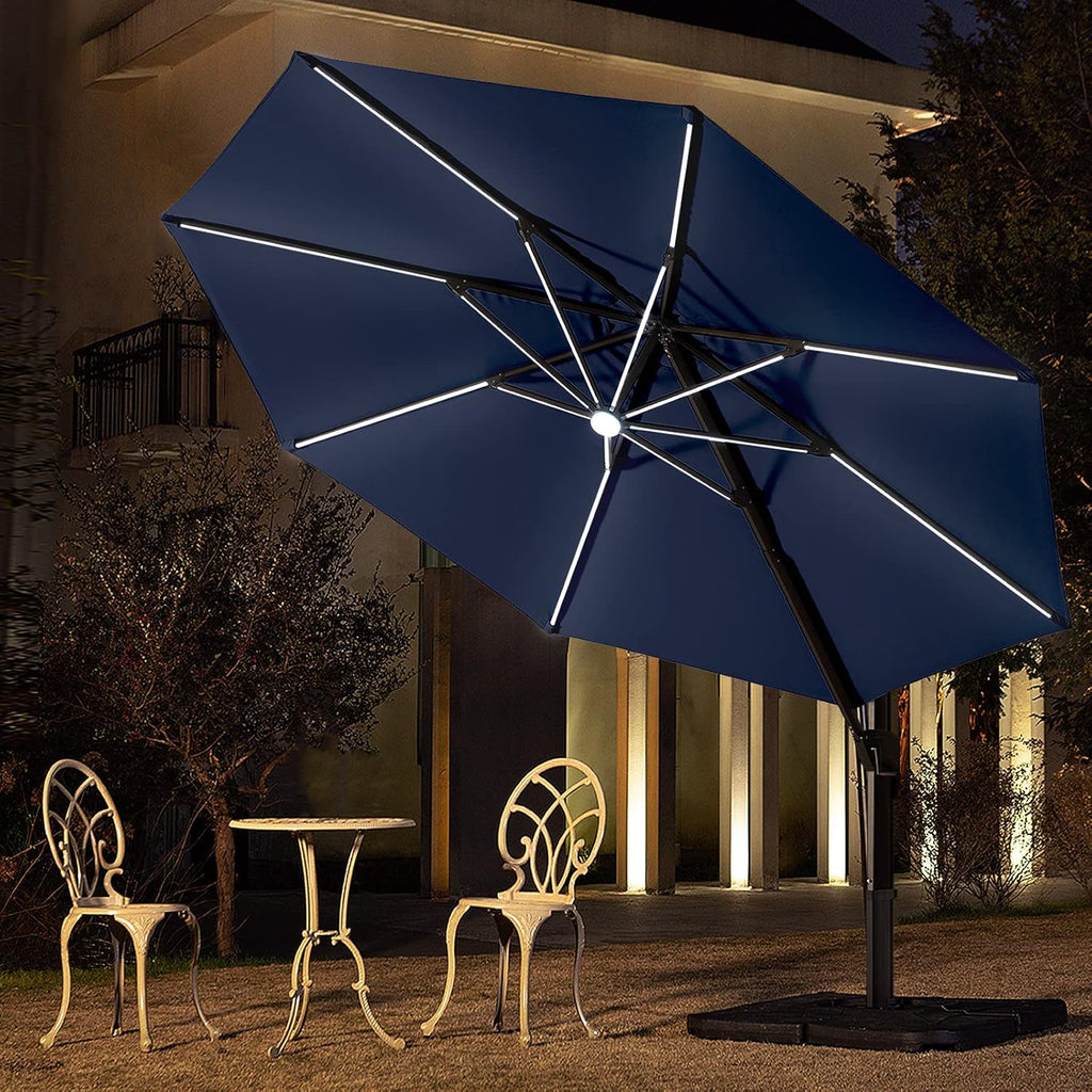 10 FT Solar LED Cantilever Patio Umbrella with Cross Base C956