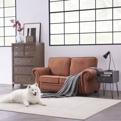 Caramel Polyester Rolled Arm Loveseat K735183