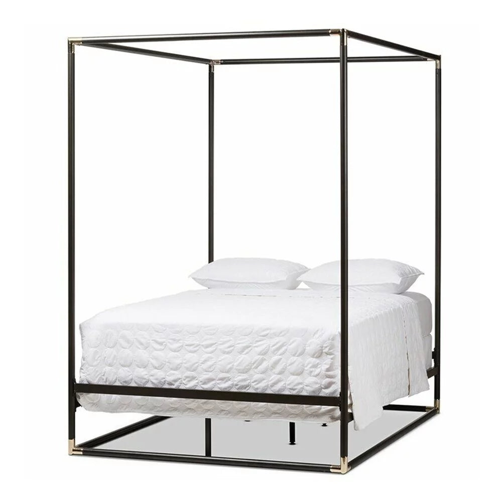 Queen Size Black Metal Canopy Bed J434477