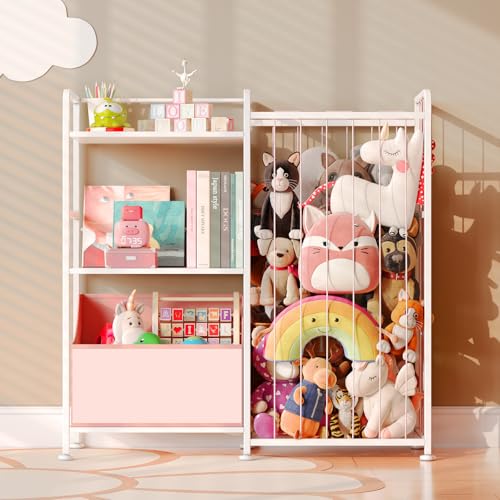 2-Tier White Stuffed Animal Storage Bookshelf with Toy Organizer Q937