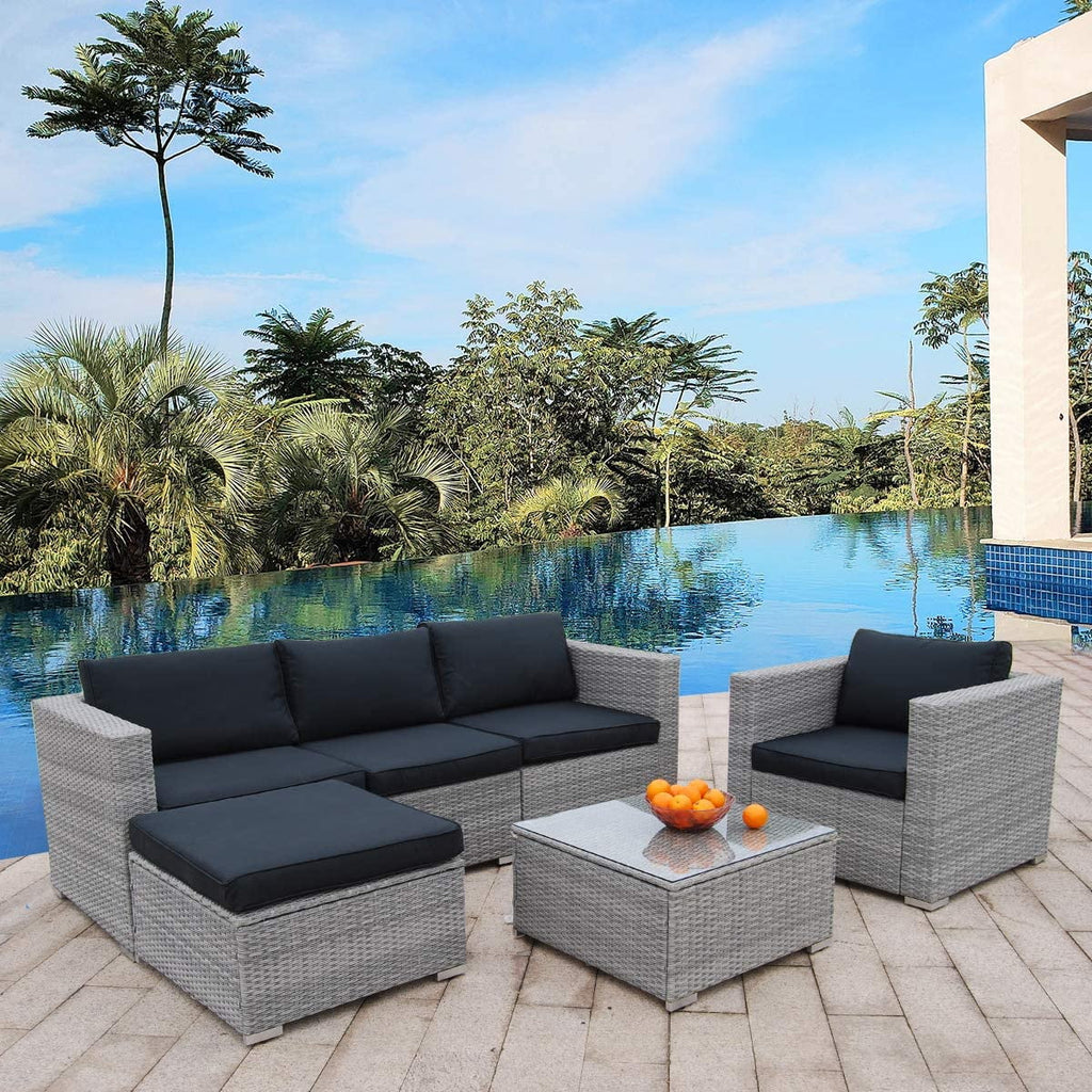 6 Pieces PE Rattan Wicker Outdoor Sofa Conversation Set with Cushions S1122