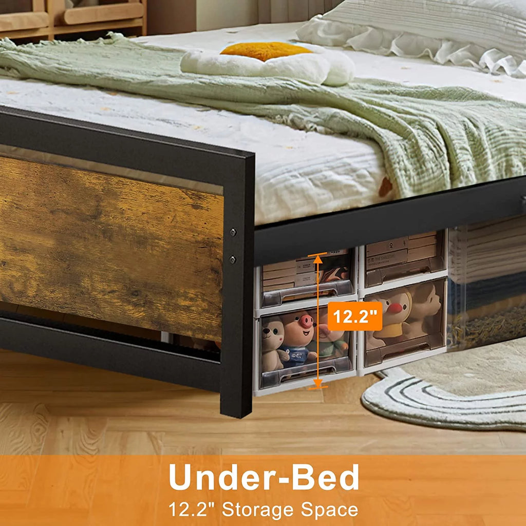 King Size Metal Bed Frame with Wood Headboard Y7218