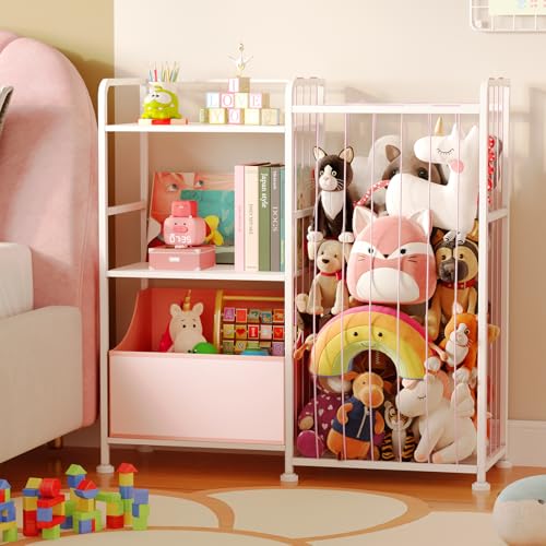 2-Tier White Stuffed Animal Storage Bookshelf with Toy Organizer Q937