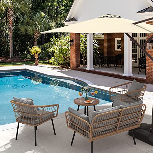 3-Piece Outdoor Wicker Patio Conversation Bistro Set with Table & Cushions B221567