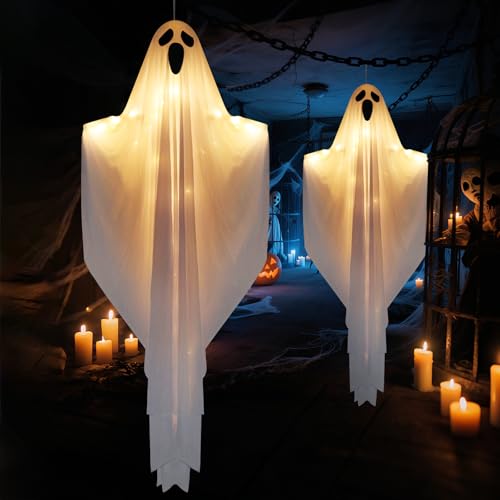 2 Pack 55" Light up Hanging Ghosts Decorations with LED Lights G8630