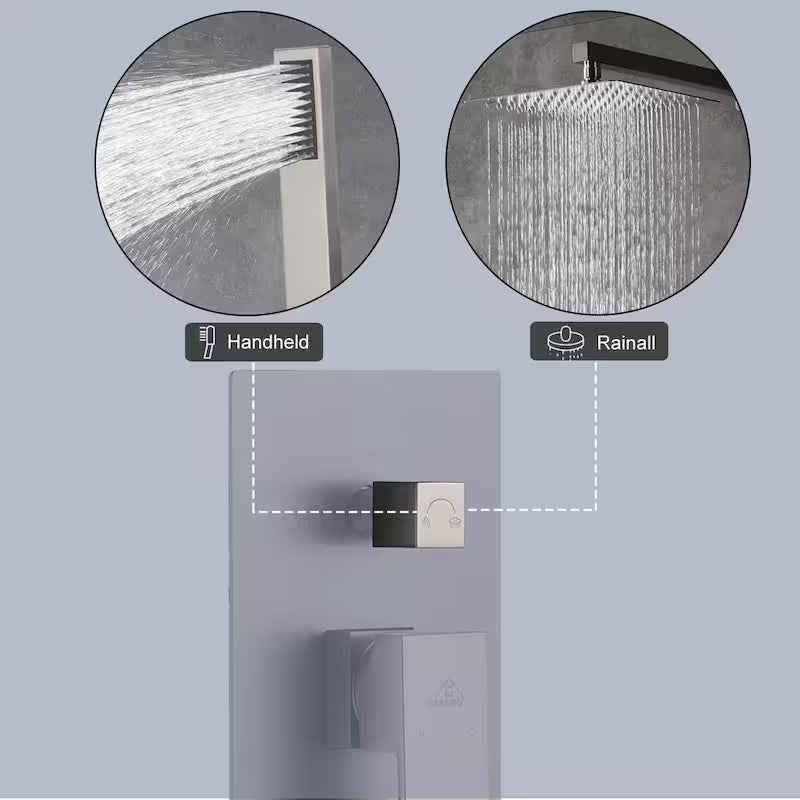 10 in. Wall Mount Dual Shower Heads with Hand Shower Faucet, Brushed Nickel W34449