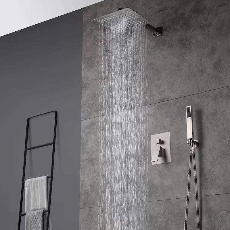 10 in. Wall Mount Dual Shower Heads with Hand Shower Faucet, Brushed Nickel W34449