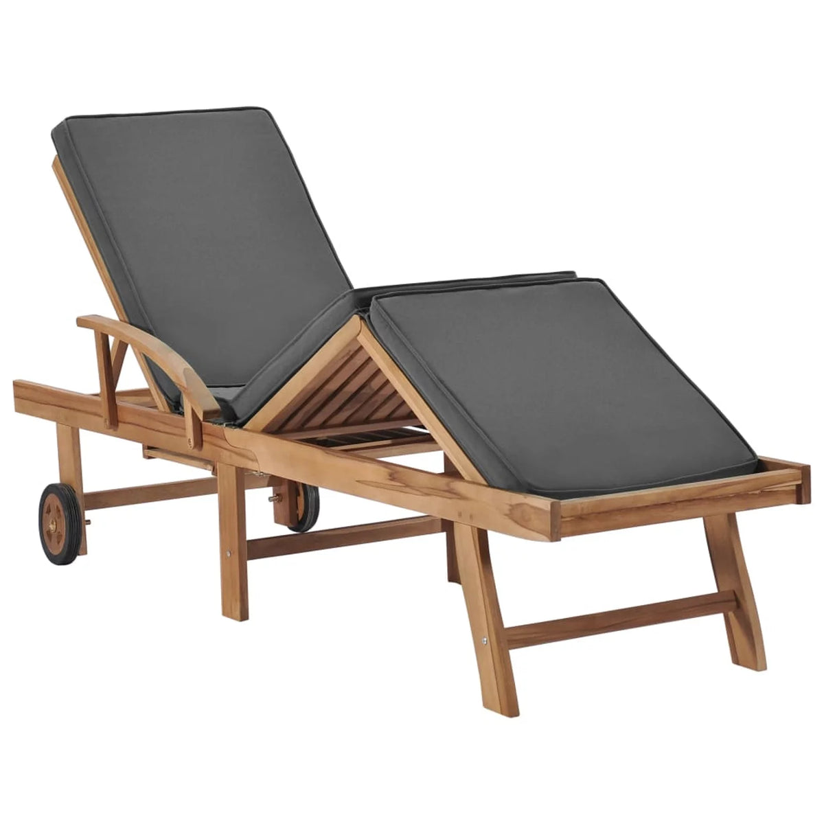 Adjustable Teak Wood Chaise Lounge Chair with Wheels C65918
