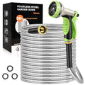 50FT Stainless Steel Heavy Duty Garden Hose with 10 Function Nozzle F222