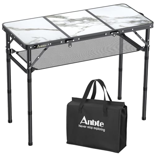 Folding Camping Table with Storage Net, 3 Adjustable Height, Pure Black J387173