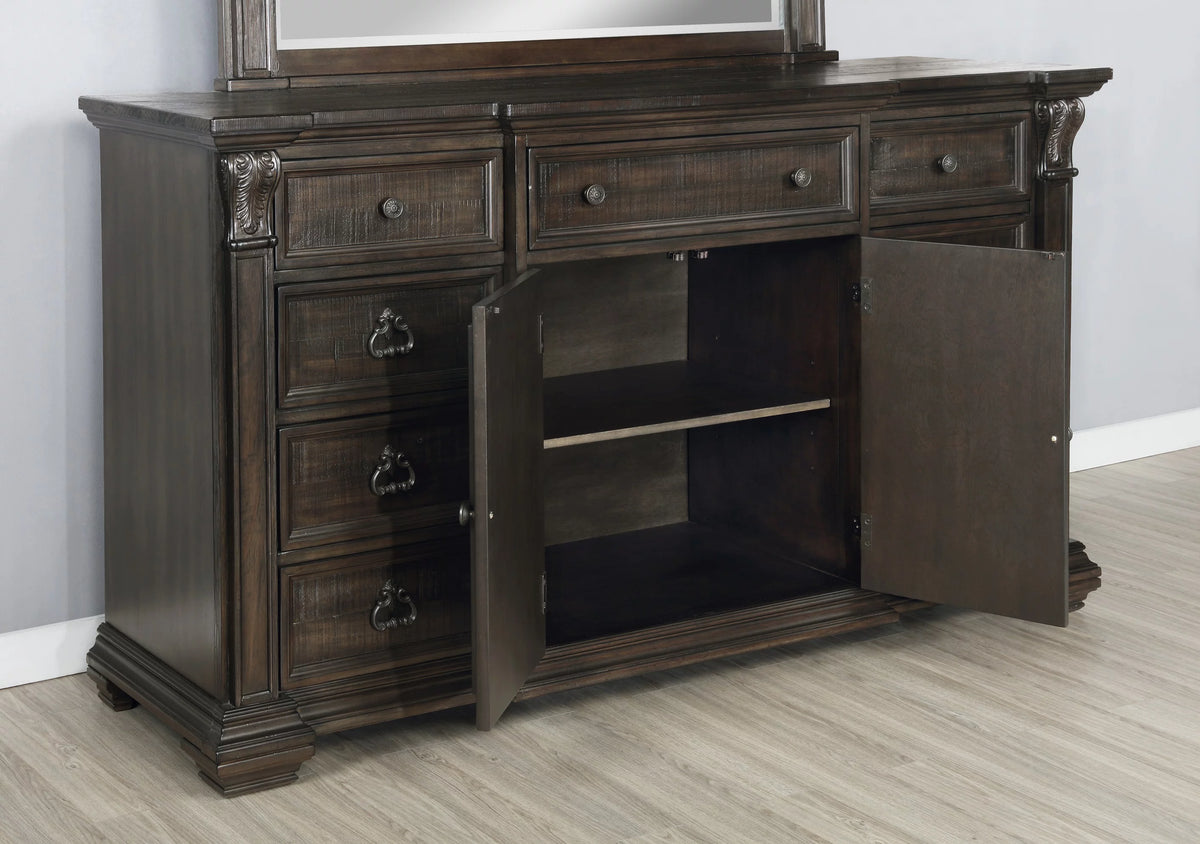 Dark Walnut Wood Dresser Mirror with Door N296457