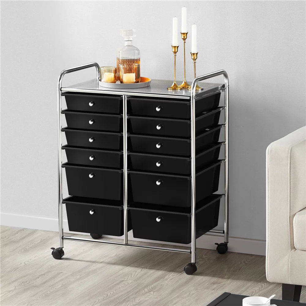 Black 12 Drawer Rolling Storage Cart U643775