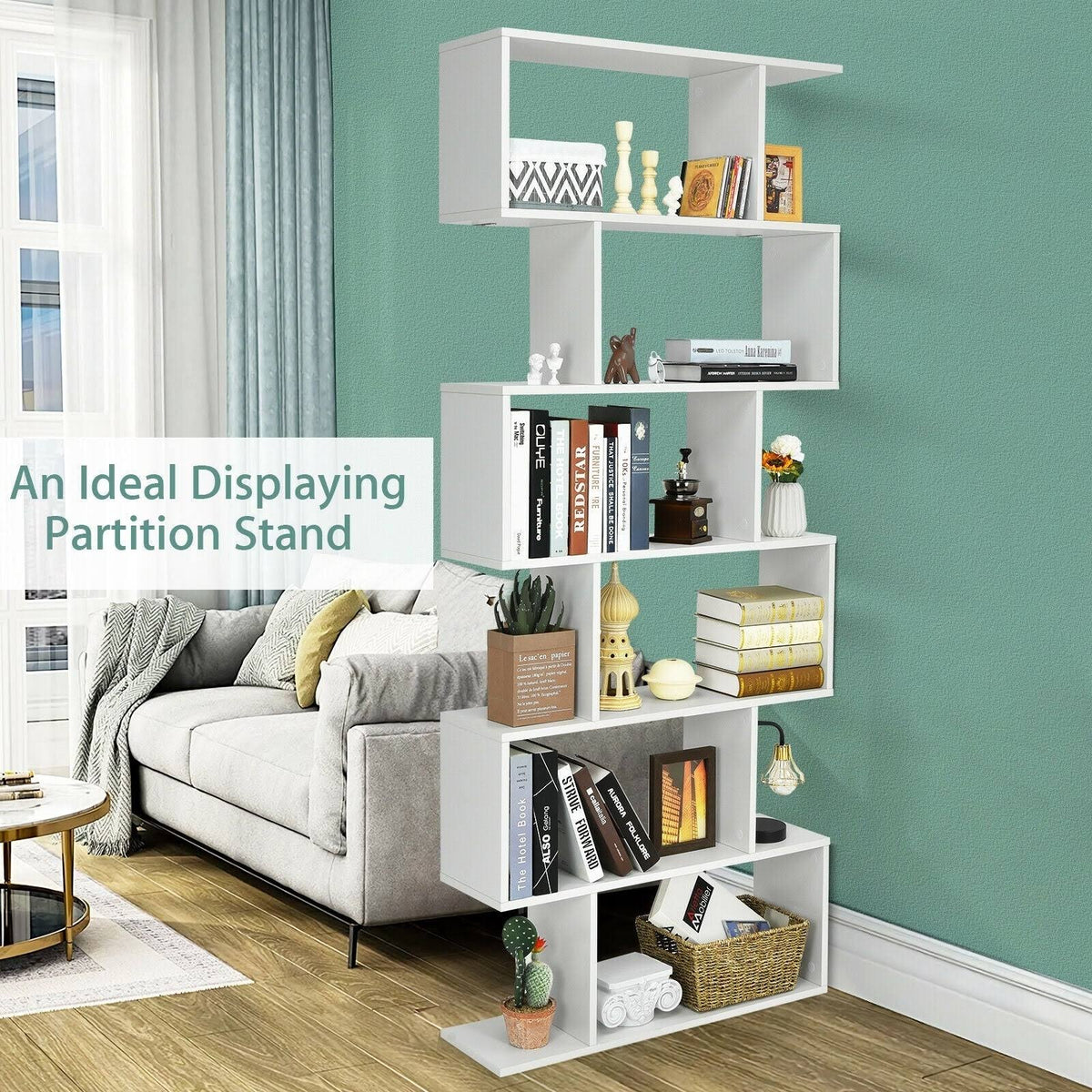 6 Tier S-Shaped White Bookshelf W7461