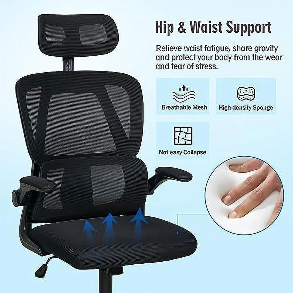 Black Mesh Reclining Office Chair with Lumbar Support J928372