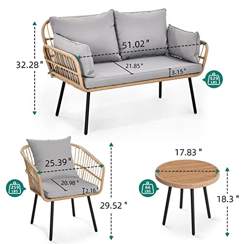 3-Piece Outdoor Wicker Patio Conversation Bistro Set with Table & Cushions B221567