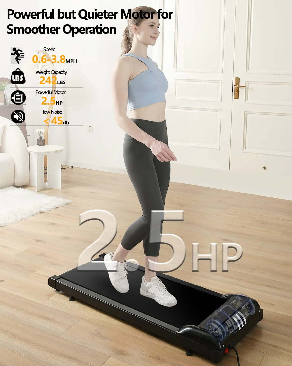 2 in 1 Under Desk Treadmill, 2.5HP Quiet Portable Treadmill, Black S883493