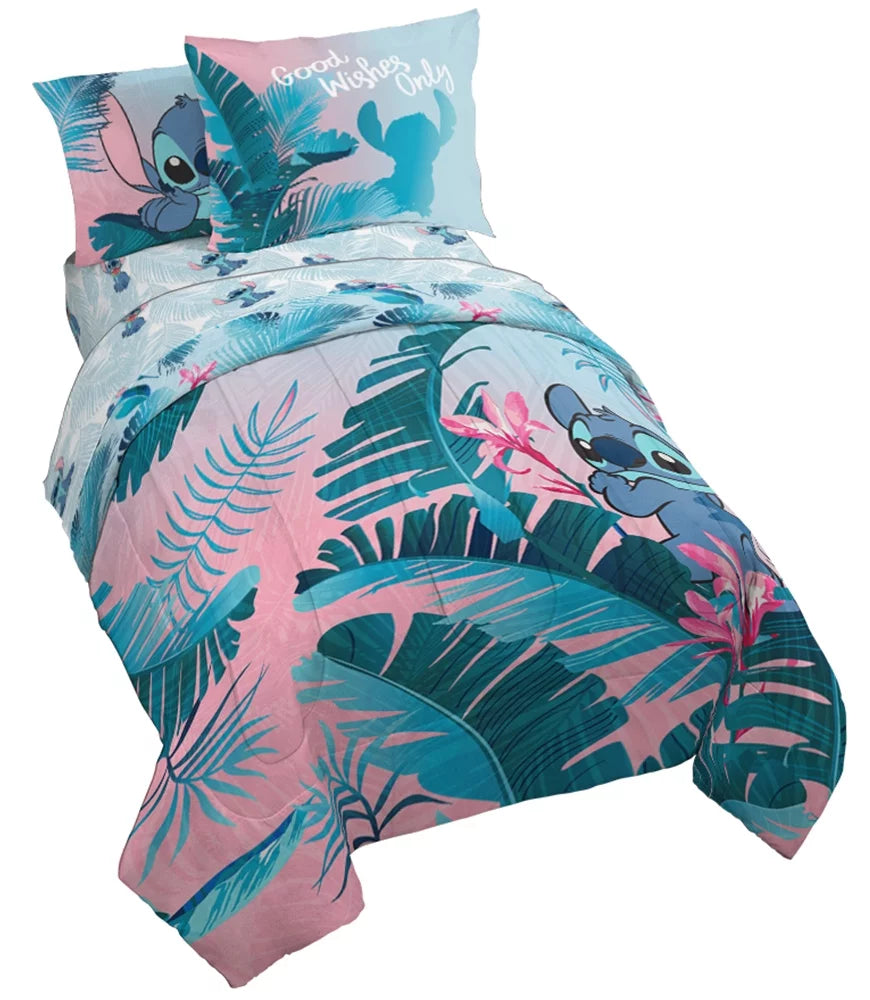 Blue Pink Tropical Flowers 5 Piece Twin Bed Set Microfiber H4851