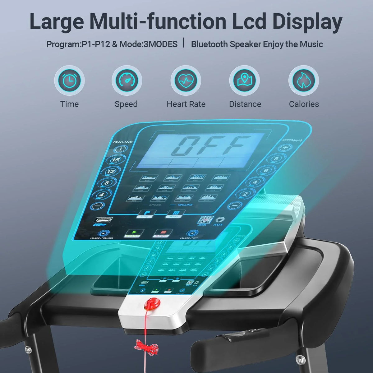 Auto Incline Treadmill with Bluetooth Speaker and LCD Display F587