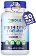 Probiotics + Prebiotics Supplement 60 Billion CFU Lactobacillus Acidophilus 30 Capsules B8743