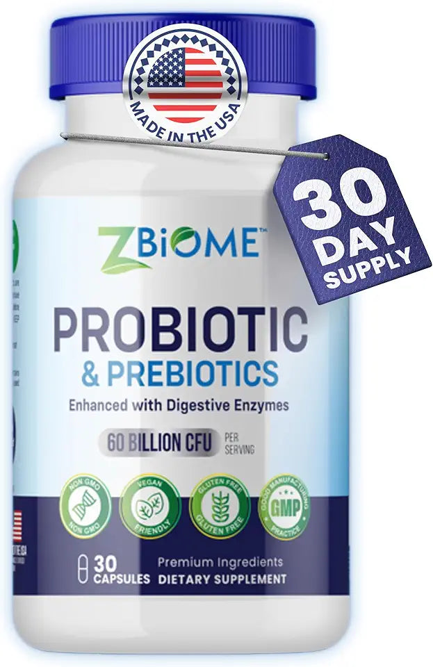 Probiotics + Prebiotics Supplement 60 Billion CFU Lactobacillus Acidophilus 30 Capsules B8743