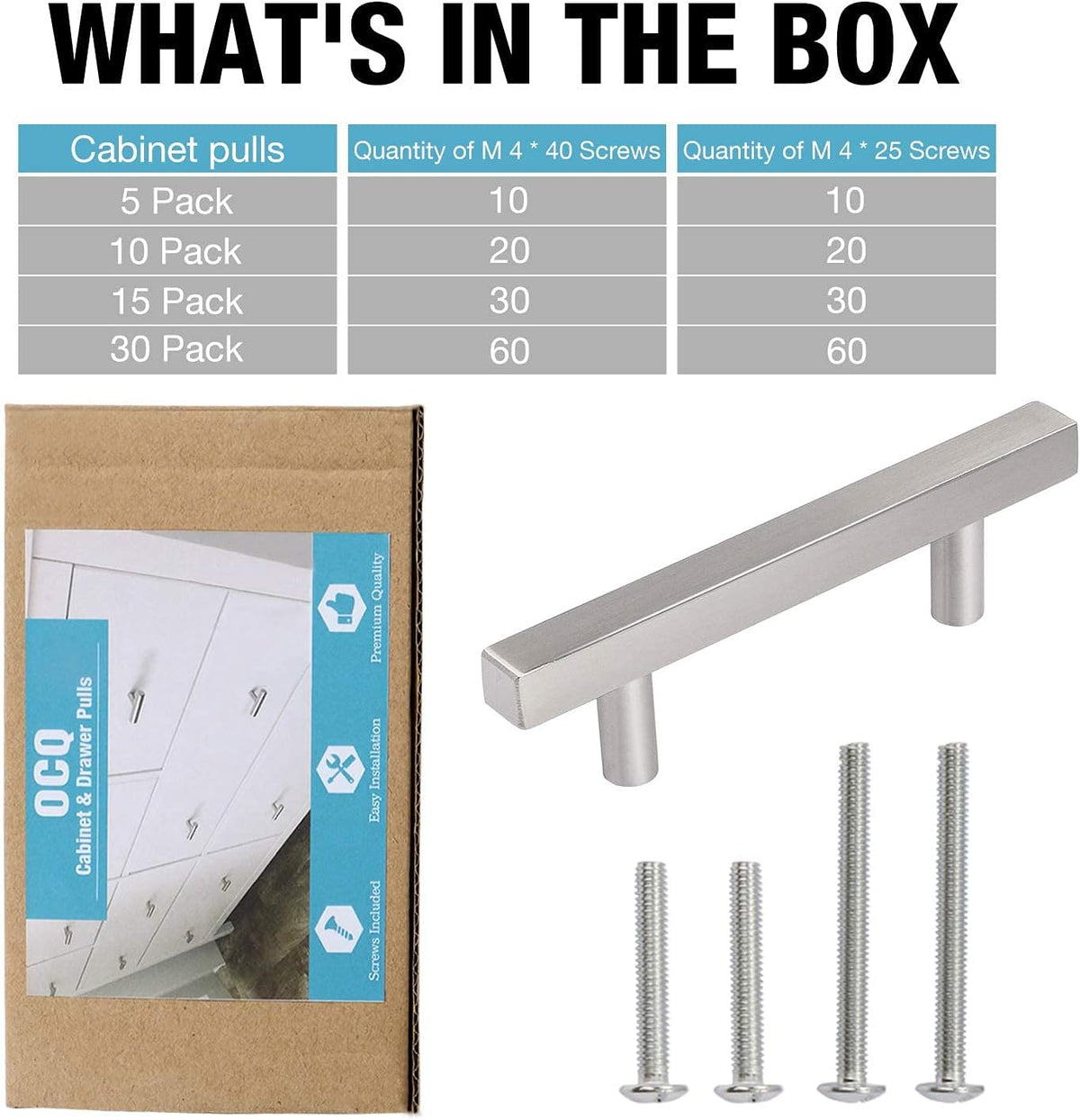 5 Pack Stainless Steel Square Cabinet Handles 5 Inch T4218