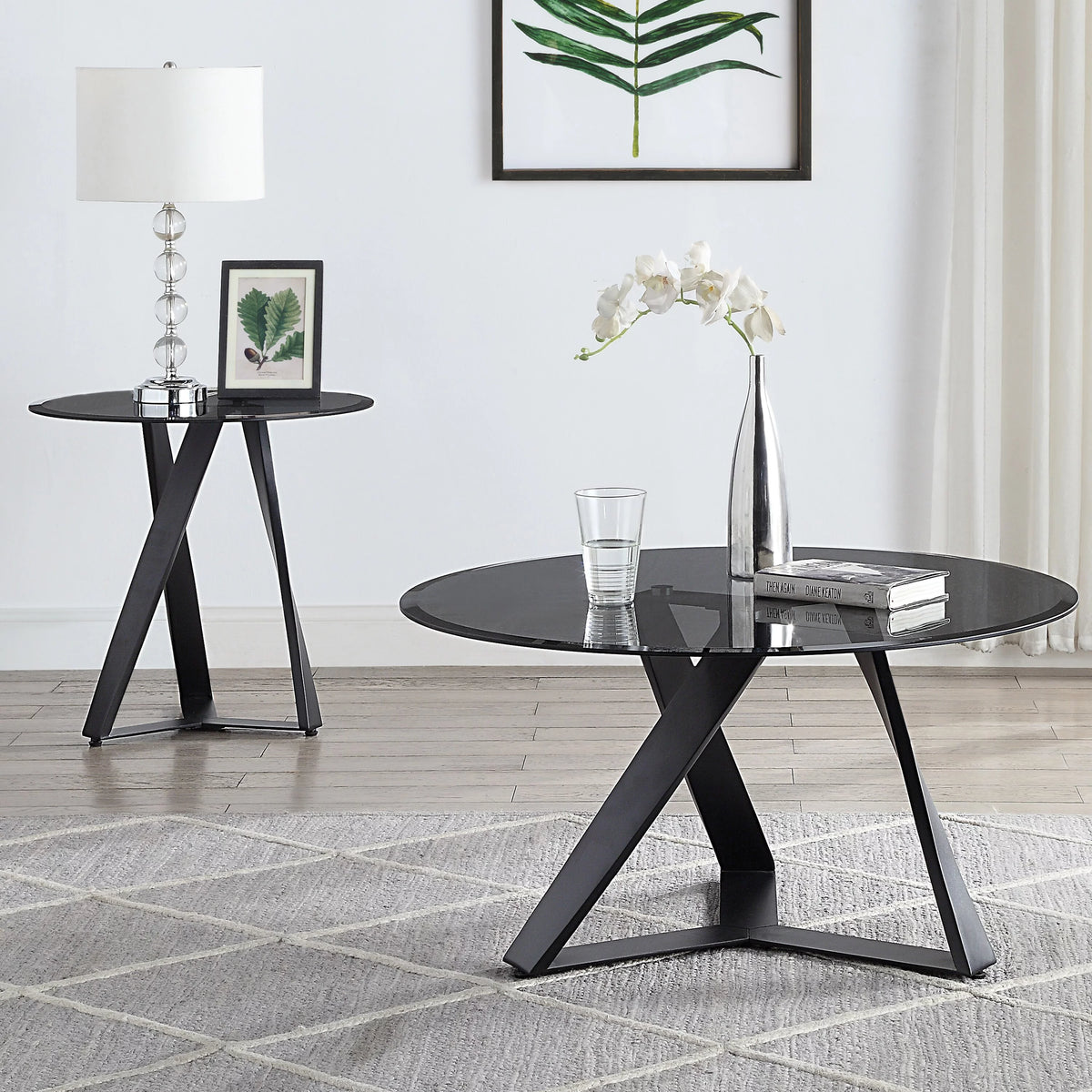 Grey 2-Piece Glass Top Coffee Table Set G26451